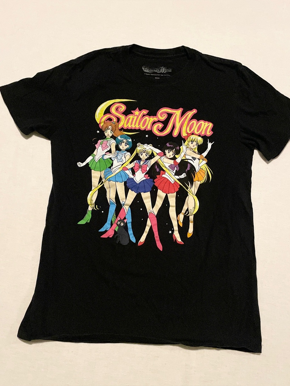 Sailor Moon Black Graphic T-Shirt Womens M Y2K Anime Tee Sailor Scouts Luna 90s